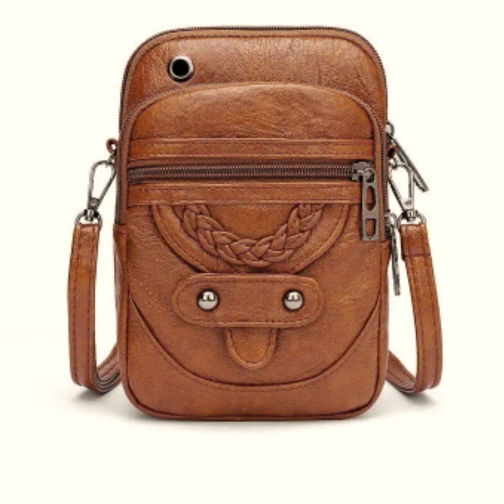 Vintage cute little brown crossbody cellphone bag.